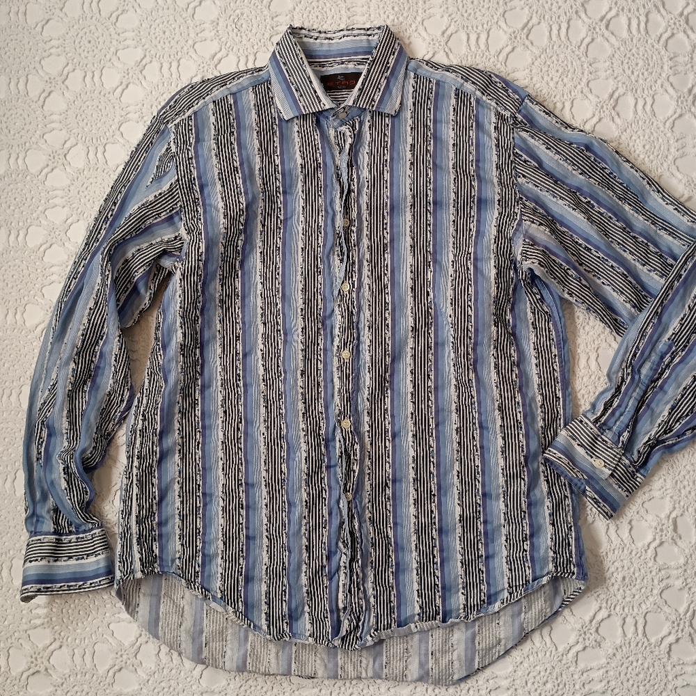 Striped Blue and White Button-Up Shirt